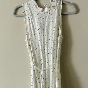 Sleeveless White Polka Dot Midi Dress with Yellow and Black Dots